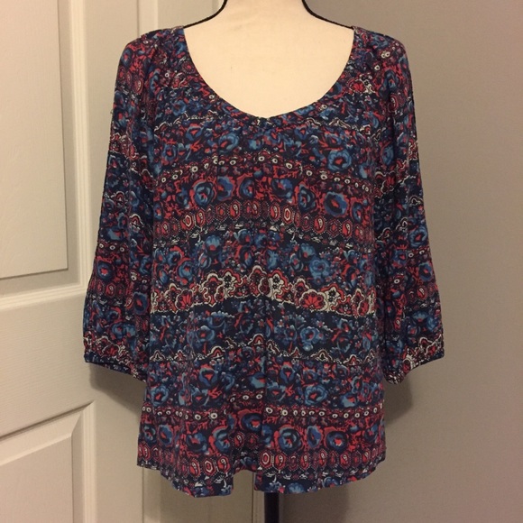 LUCKY BRAND Boho Chic Patterned 3/4 Sleeve Top - Picture 1 of 5
